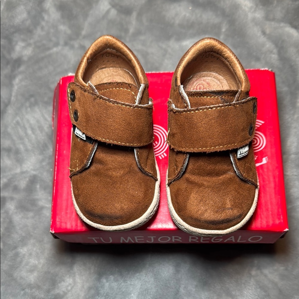 Brown Baby Walker Shoes with Suede Finish and Velcro Strap